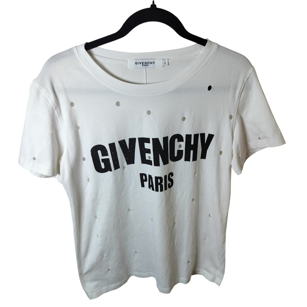 Givenchy‎ Paris Distressed Logo T-Shirt White Black Graphic Tee Large
